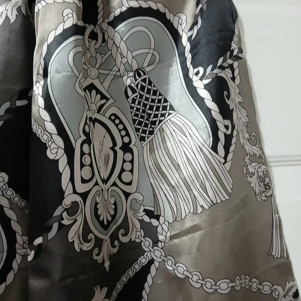 Dennis Basso Large Shawl Black and Silver Ropes and Tassels